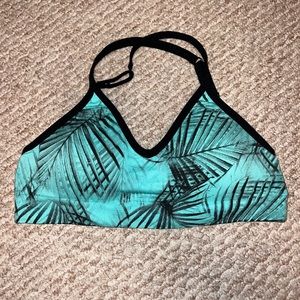 MPG Sport Sports Bra NEW, blue/green palm, size L, triangle bralette